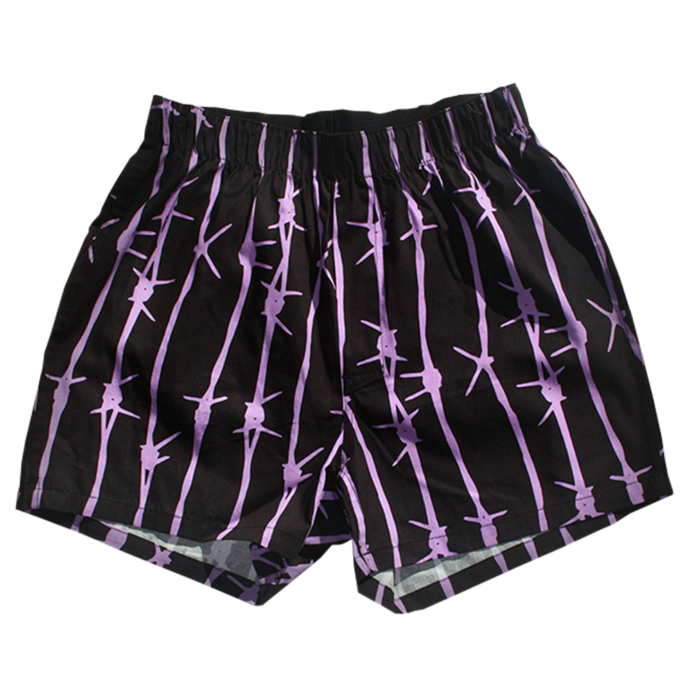 Official jxdn merchandise. 100% cotton custom black and purple boxers. Boxers are black and all over screen printed with purple barbed and a black and purple JXDN logo on the back.