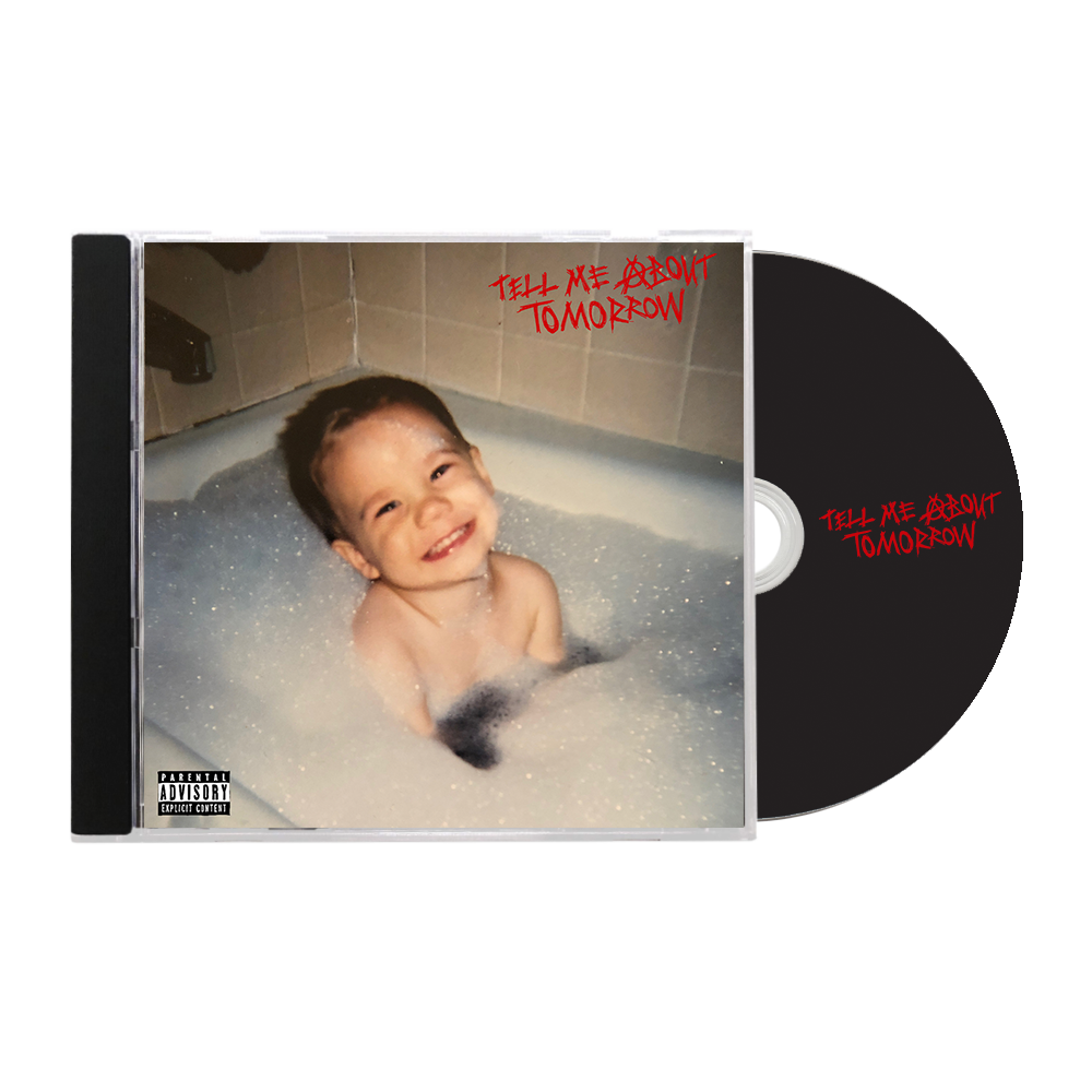 Official JXDN Merchandise. Grab a signed copy of the new album from JXDN "Tell Me About Tomorrow". Album art has a baby picture of Jaden Hossler in a bath tub with bubbles and the "Tell Me About Tomorrow" logo in red.